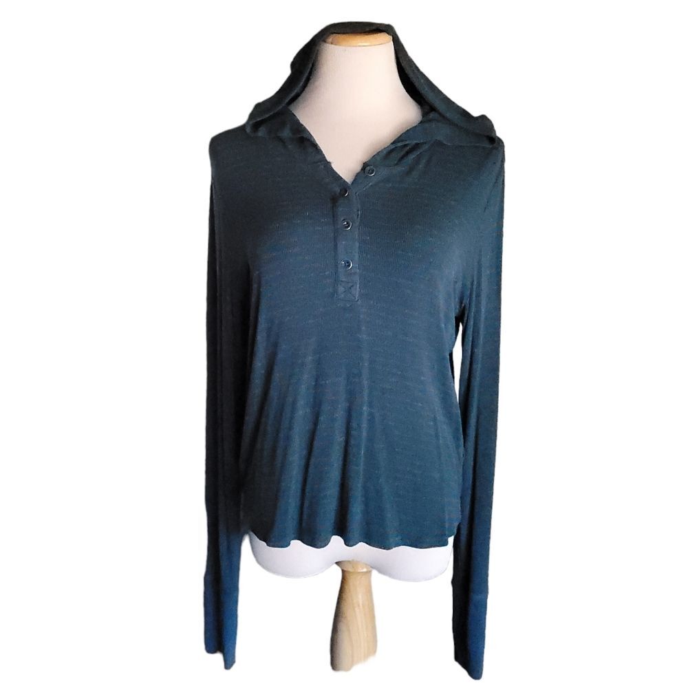 Cabi 4191 Riff Hoodie Charcoal Moroccan Blue Strips Women Medium Thumb Hole.